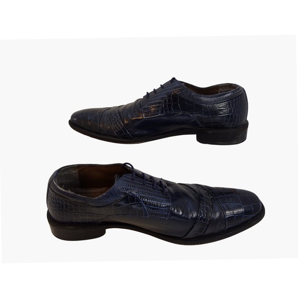 Midnight Blue Crocodile Embossed Leather Oxford Dress Shoes Mens Size 10 W - Picture 3 of 9